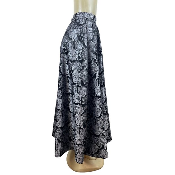 Vtg 80s 90s Black Tie Women's Metalic Brocade Flower Pattern Maxi Skirt Sz 4 - Picture 3 of 8